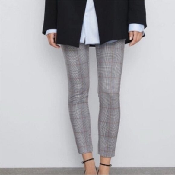 Zara Plaid houndstooth grey Womens pull on leggings size medium - Picture 2 of 7